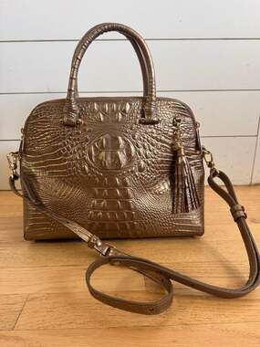 Brahmin Georgina Satchel in a stunning metallic bronze/brown croc-embossed leath
